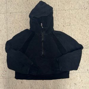 Black Scuba Half Zipped Cropped Hoodie Size 2